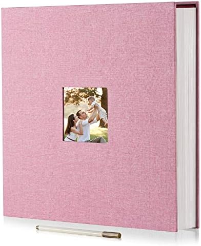 HenPisen Large Photo Album Self Adhesive Scrapbook Magnetic Album for 3x5 4x6 5x7 6x8 8x10 Pictures 40 Pages Linen Cover DIY Photo Album with A Metallic Pen and DIY Sticker(Pink)
