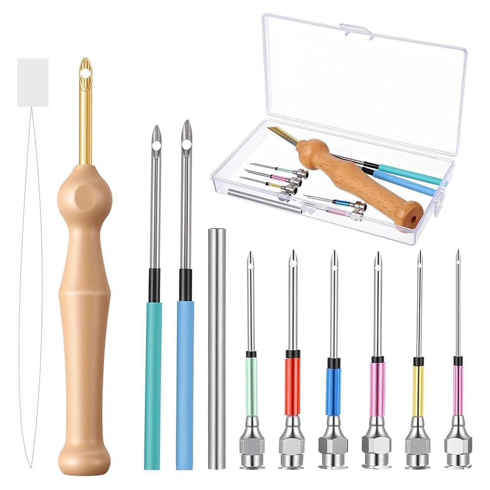 UDSKNV[KSL Adjustable Punch Needlesembroidery Needles 12 Pcs Embroidery Kit with Storage Box Punch Tool for Adult Beginner DIY Craft Decoration Gift