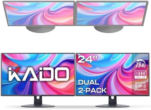 Kado Dual Monitor Setup - 2-Pack 24" 1920x1080 Computer Monitor 7...