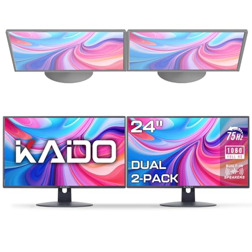 Image of Kado Dual Monitor 2-Pack 24 inch 1920x1080 75Hz FHD Computer Monitor | HDMI Office Gaming Hybrid Desk Setup, VESA Wall Mount Arm Mount Built-in Speakers, Panoramic Display Multi-tasking