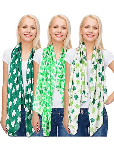 Skylety 3 Pcs St. Patrick's Day Printed Scarf Long Shamrock Shawl Irish Theme Scarf for Saint Patricks Day Outfit Women2