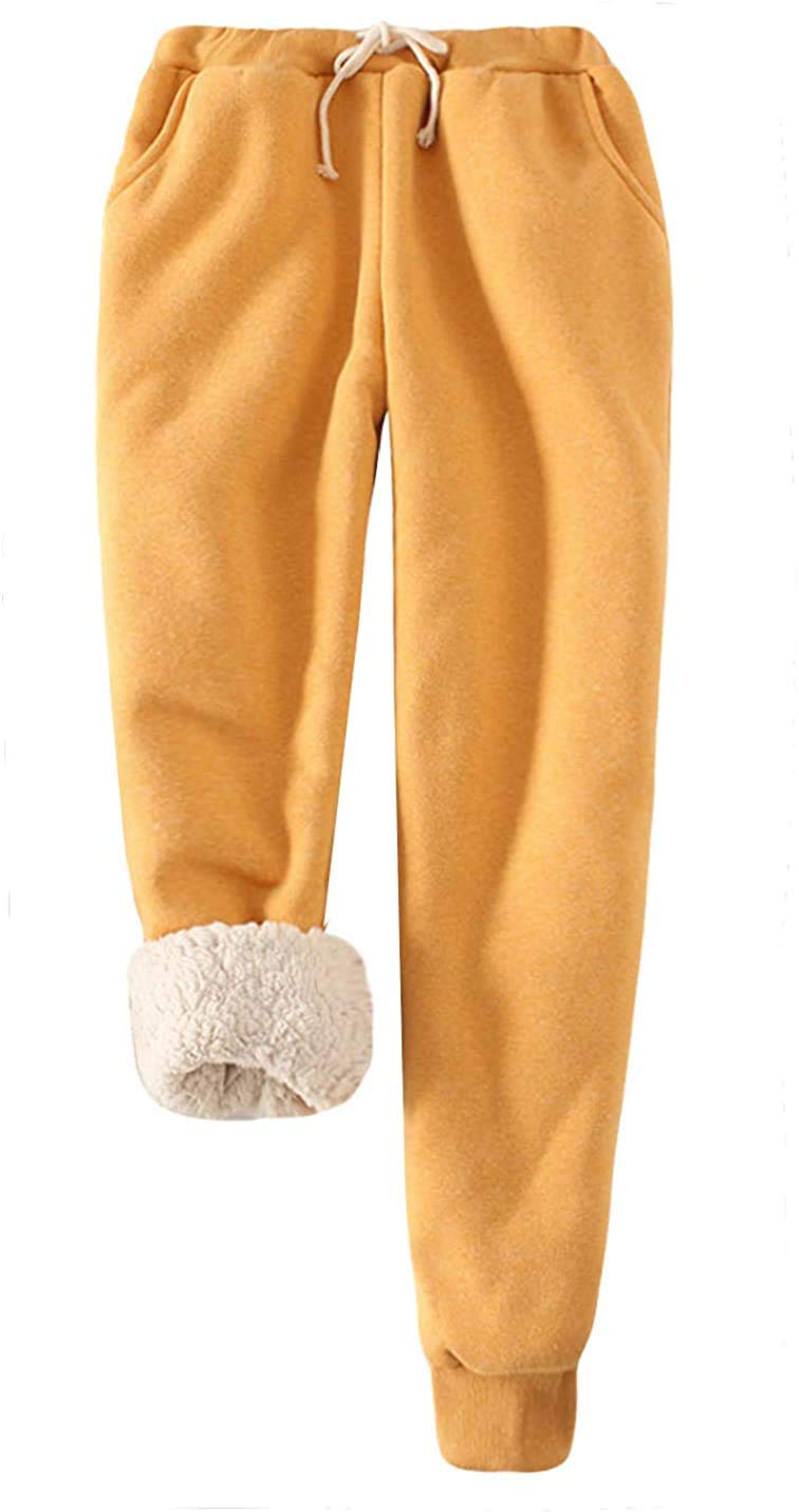 Lazutom Women's Yellow Warm Sherpa Lined Athletic Sweatpants Winter Active Running Jogger Fleece Pants (Uk 4, )