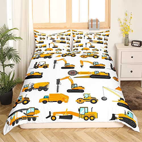 Erosebridal Kids Excavator Bedding Set Queen Farm Tractor Bedding Set Boys Girls Cartoon Construction Truck Comforter Cover Toddler Children Machinery Truck Cars Duvet Cover Digger Bedroom D