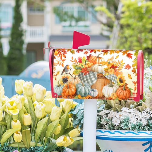 Image of Fall Mailbox Covers Magnetic Standard Size 18 X 21 Inch Thanksgiving Harvest Autumn Pumpkins Magnetic Mailbox Covers Wraps Post Box Cover Decoration Outdoor Garden Home Yard Outside