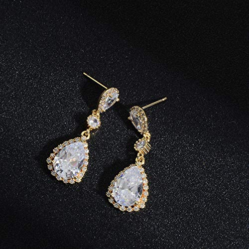 Teardrop Dangle Earrings for Wedding - Sparkly Sterling Silver Cubic Zirconia Crystal Rhinestone Drop Earrings Pierced Austrian Style Hypoallergenic Earrings Womens Bridal Jewelry3