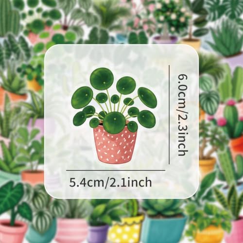 Image of Green Potted Plants Stickers Aesthetic Flora Scrapbook Stickers(50) | Transparent & Waterproof Sticker for Scrapbook Journal Water Bottle Kindle, DIY Crafts, Party Supplies