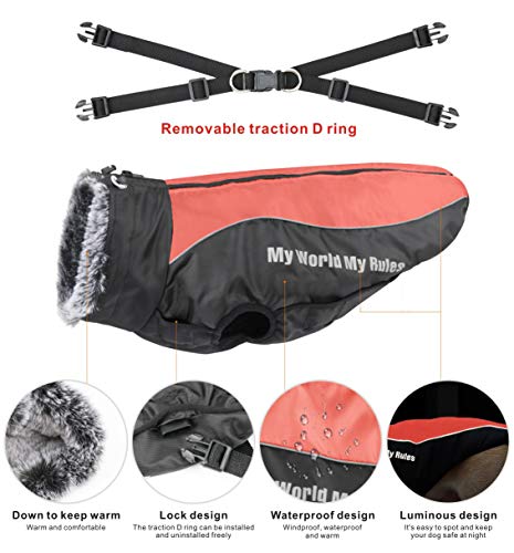 Idepet Hund Mantel Warme Jacke, Reflektierender Haustier-Schneeanzug Sport im Freien wasserdichte Hundekleidung Outfit-Weste für mittelgroße Hunde mit Gurtloch
