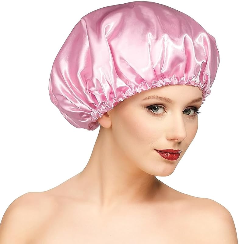 Touca de banho Essential Aura Luxe reutilizável, dupla camada, rosa