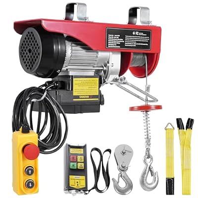 Happybuy 440 lbs Electric Hoist, 120V Electric Winch with 328 ft Wireless & 14 ft Wired Remote, 40 ft Single Cable Lift, Single/Double Slings, for Garage, Warehouse, Factory Use