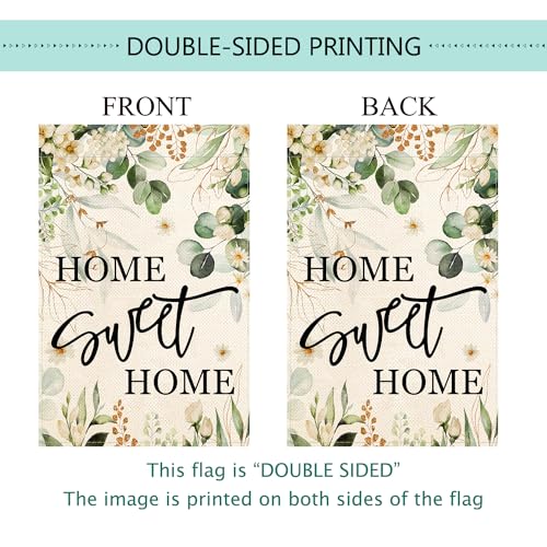 Baccessor Home Sweet Home Garden Flag Double Sided Three Layers Weighted Heavy Eucalyptus Leaves Spring Floral Summer Welcome Yard Flag Seasonal Outdoor Outside Decoration 12.5x18 Inch