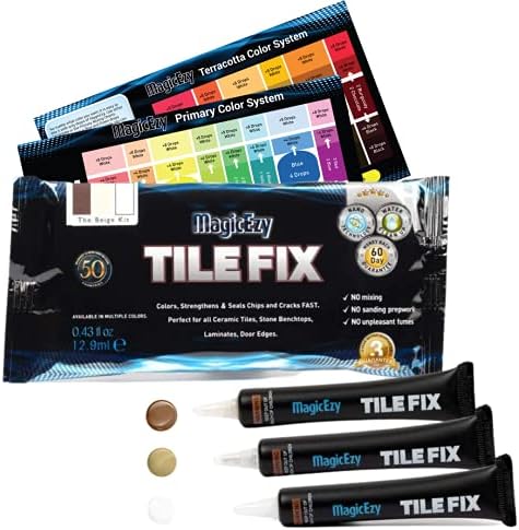 MagicEzy Tile Fix: Ceramic Tile Scratch Repair | Porcelain Crack Repair | Touch Up Tile Filler for Bathroom Floor Tiles (Beige Kit)
