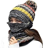 Women‘s Beanie Winter Knit Fleece Lined Ear Flaps Hat with Pompom, Girl Winter Ski Hat Thick Warm Sl