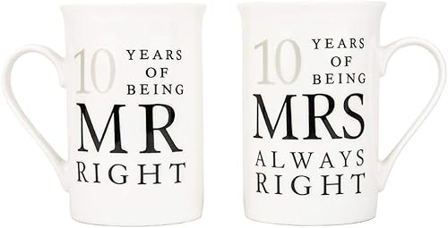 Miniatura 5 de Haysoms Set de regalo de taza con texto en inglés "Mr Right & Mrs Always Right" de marfil con el 15