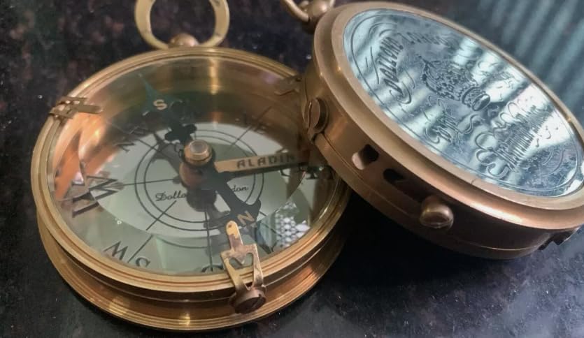 Brújula de bolsillo de latón antiguo – Grabado Dollond London, instrumento náutico coleccionable de navegación miniatura 4