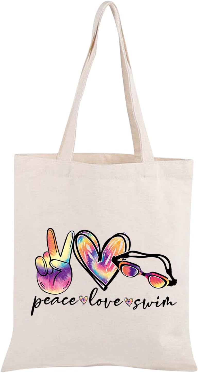 JXGZSOFunny Swimming Gift Peace Love Swim Makeup Bag With Zipper Swimmer Cosmetic Bag Gift For Swim Lover Coach