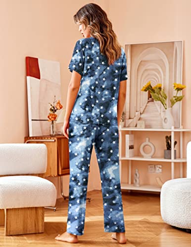 Image of Avidlove Women Pajamas Set Notch Collar Soft Sleepwear Pjs Short Sleeve Button Down Nightwear with Long Pants