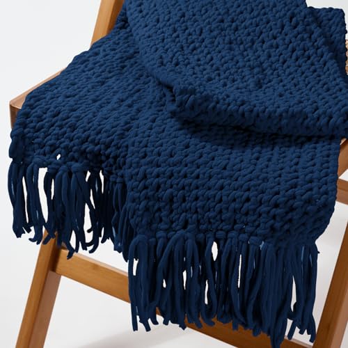 Image of INNDUN Blanket Yarn 100g /3.5oz - Navy Chenille Yarn 6 Super Bulky - 72 Yards - Knitting, Crocheting & Crafts Chunky Yarn