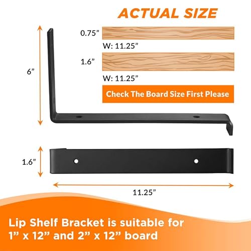Batoda Shelf Brackets 12 Inch With Lip For Diy Floating Shelf - L Shelf Bracket Black - Heavy Duty Hook Brackets For Shelves - Wall Mounted Support With Lip For Diy Open Shelving (12 Inch) #TOP1