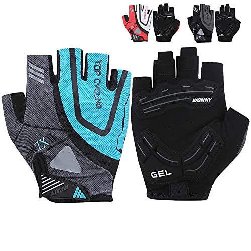 Wonny Cycling Gloves, Professional Mountain Bike Gloves for Men Women, Gel Padded Shock-Absorbing Anti-Slip Bicycle Gloves, Half Finger Breathable Sports Fitness Gloves (Blue, M 6.69-7.48inch)