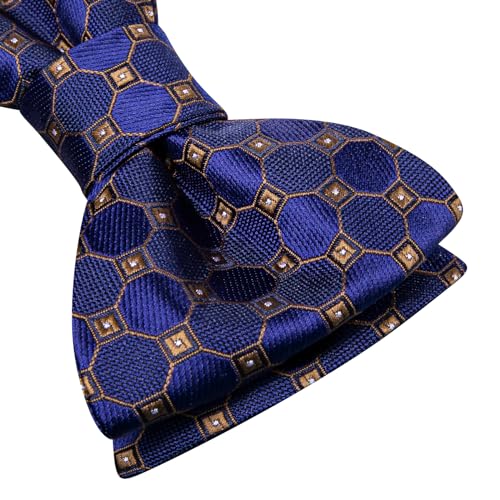 Image of Dubulle Self Tie Bow Ties and Lapel Pin for Men Paisley Solid Mens Bowtie and Handkerchief Cufflinks Set Wedding