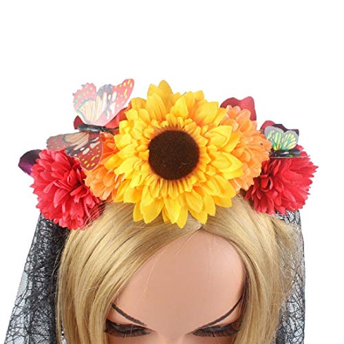 Vividsun Day Of The Dead Flower Crown Rose Floral Crown Halloween Party Costume (Sunflower) #TOP1