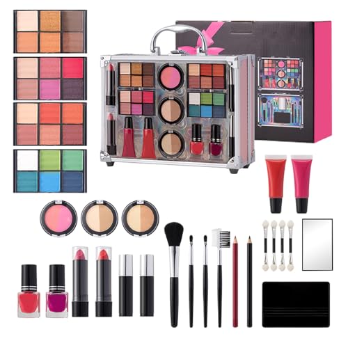 Juego de maquillaje que incluye maletín, duradero, resistente al agua y a las manchas, juego de cosméticos para el hogar, viajes, vacaciones, viajes de negocios, actuaciones escénicas, eventos