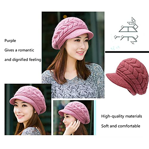 Image of Women Winter Warm Knit Hat Slouchy Beanie Cap with Visor.