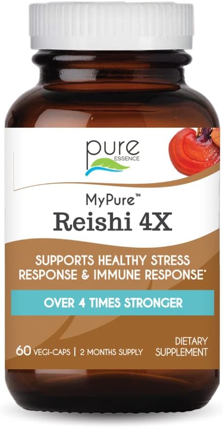 MyPure Reishi 4X Organic Mushrooms Supplement - 100% Real Mushroom Extract for Immune Support, Stress Relief, Build Energy (60 Capsules)