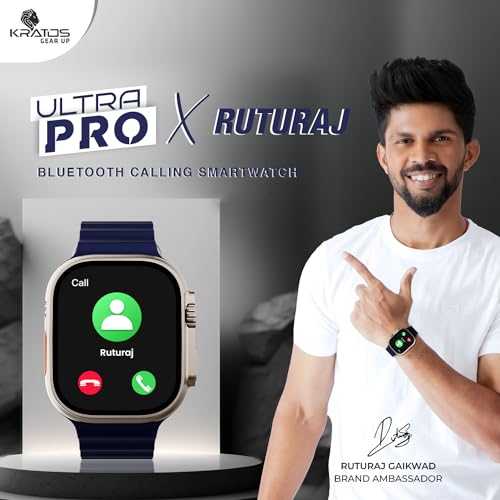Image of Kratos SW18 Ultra Pro Smartwatch with 2.01 inch Touch Display, Advanced BT Calling, Wireless Charging Smart Watch, Voice Assistant, 100+ Sports Modes, Rotating Crown, Metallic Body, IP67, Heart Rate, SpO2