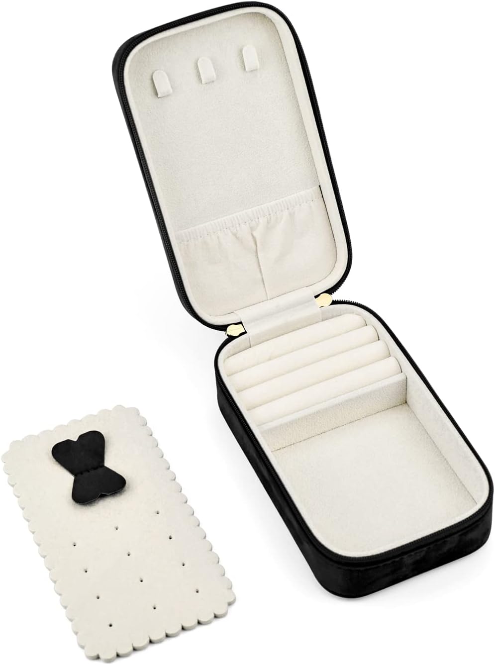BONNY DODO Small Travel Jewelry Box Organizer for Women with Plush Velvet