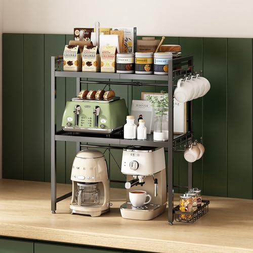 Miniatura 2 de Netel Soporte Extensible Para Microondas De 3 Niveles,Estante Microondas Encimera Ajustable,Estanteria Cocina Encimera, Organizador Microondas Con Soporte Para Tazas Y Cesta De Almacenamiento,Negro