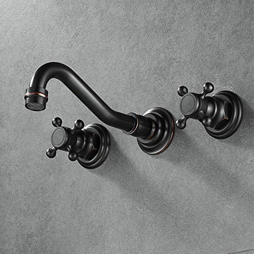 Wall Mount Bathroom Sink Faucet,Beelee Brass Double Handle Wall Mount Bathroom Sink Faucet With Rough-In Valve, Oil Rubbed Bronze #TOP1