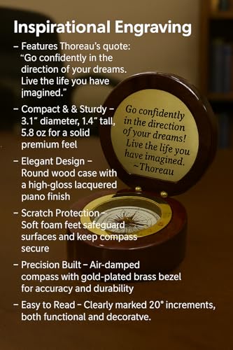Brújula de escritorio ejecutiva grabable Stanley London con acabado de piano y bisel de latón dorado, compás de navegación de 3.13 pulgadas, regalo corporativo personalizado miniatura 2