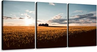 Quonset huts a beautiful wheat field at sunset central Alberta Canada 3 Piece Canvas Wall Art for Living Room Bedroom Office Framed Prints Pictures Painting Wall Decor Artwork for Walls Set of 3
