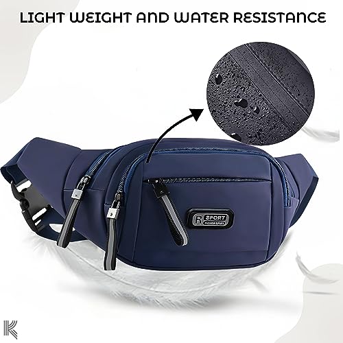 Image of Kraptick Premium Unisex Waist Bag for Men and Women - Stylish Waist Pack, Fanny Pack, Running Waist Pack (Blue)