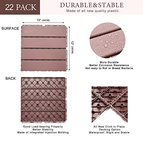 Pandahome 22 Sq. Ft Plastic Interlocking Deck Tiles Outdoor All Weather, 12”X12” All New Pp Patio Deck Tiles Waterproof, Patio Flooring Decking For Porch Poolside Balcony Backyard - Mocha L #TOP2