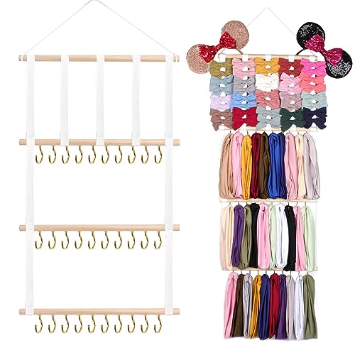 Image of OAOLEER Baby Headband & Bow Holder for Girls Hair Bows | Hanging Baby Headbands Organizer Storage Newborn Headband Holder for Wall, Room, Door or Closet (1Pcs White)