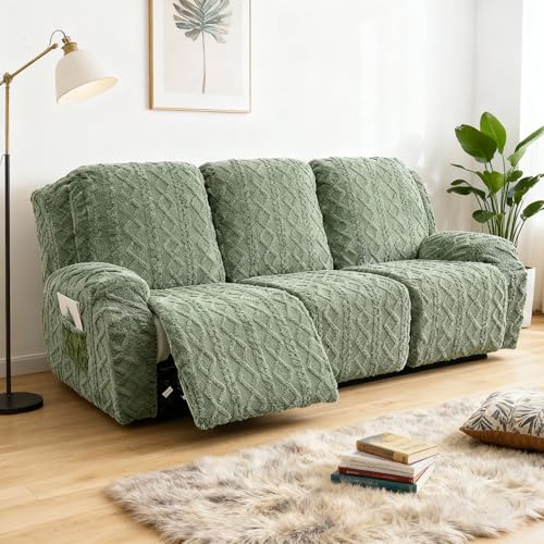Image of JOKIVTOU Recliner Sofa Covers 8-Pieces Reclining Couch Slipcovers 3 Seater Stretch Recliner Furniture Protector with Elastic Bottom& Pocket, Soft Fitted Washable Stay in Place