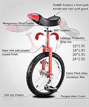 Unicycle 20 Inch Wheel - Adjustable Seat for Balance Exercise and Fun Fitness Activities