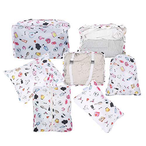Sonew 7 pièces Organisateur de Voyage en Nylon Tissu cosmétique Sac de Rangement Ensemble Femmes Organisateur de Toilette