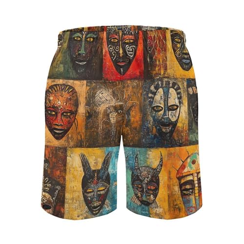 African Masks Beach Shorts for Men Swim Trunks Quick Dry Bathing Suit Drawstring Hawaiian Short2