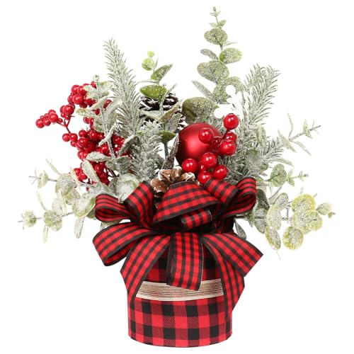 JIALEIXI Small Buffalo Check Plaid Christmas Tree, Artificial Mini Tabletop Christmas Tree Decorations, for Winter Home Holiday Party Xmas Decor - Red/Black.