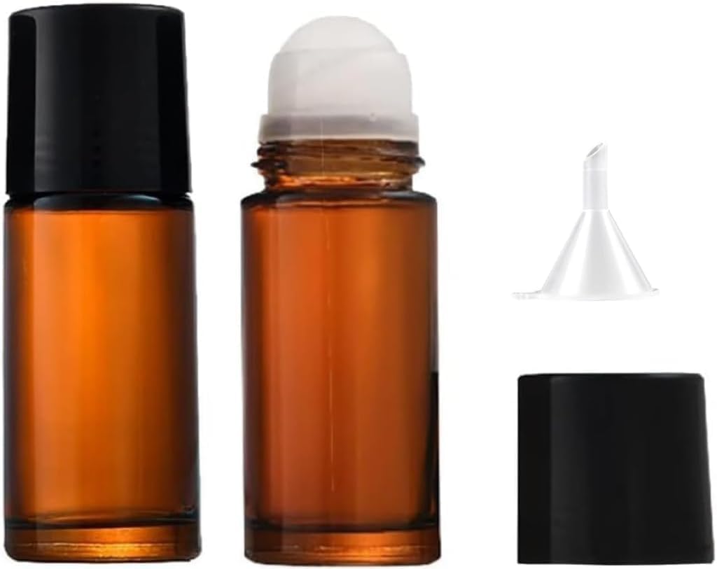 2Pcs Brown 50ml Glass Essential Oil Roller Bottles Refillable Roll Empty Deodorant Containers Rollerball Bottles Beauty and Personal Care Tools for Fragrance Cosmetics