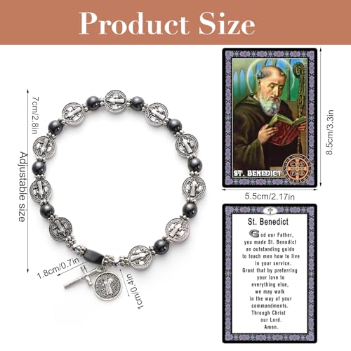 2 Pcs St Benedict Bracelets with Saint Benedict Medals and Crucifix,Catholic Rosary Bracelet with Prayer Card for Women Men Gift,Medalla De San Benito Rosary Jewelry2