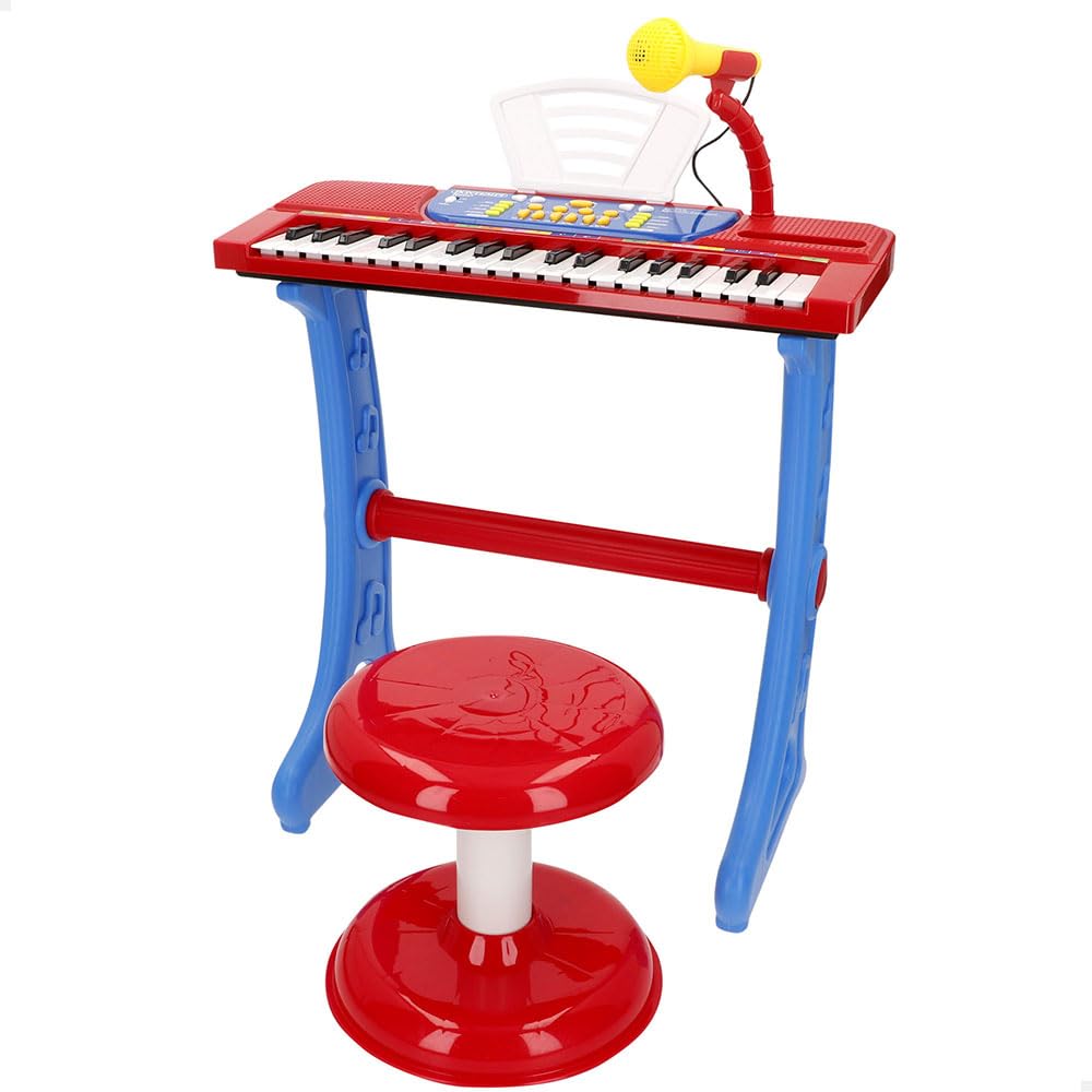 ColorBaby Bontempi Children's Piano 37 Keys with Stool, Microphone and Stand, 4 Sounds, 4 Rhythms, 11 Melodies, Okon Learning Function, USB-C Connection or 4 AA Batteries (N/I), +3 Years (47907)