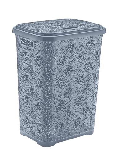 Best House | Plastic Laundry Basket | GREY | 60 Litres | 1Pc | Large | Laundry Bin | Laundry Storage Basket with Lid | Clothes Storage Washing Bin Basket Hamper for Bathroom Bedroom (Pack of 1)