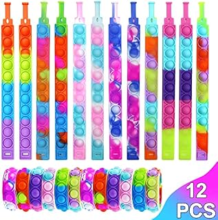 cykapu 12PCS Pop Bracelet it Fidget Toys Pack, Silicone Rainbow Wearable Push Popper Bubbles Fidget Sensory Toy for Kids & Adults