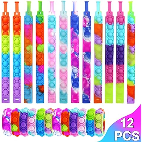 cykapu 12PCS Pop Bracelet it Fidget Toys Pack, Christmas Eve Box Stocking Fillers, Silicone Rainbow Wearable Push Popper Bubbles Fidget Sensory Toy for Kids & Adults Cover