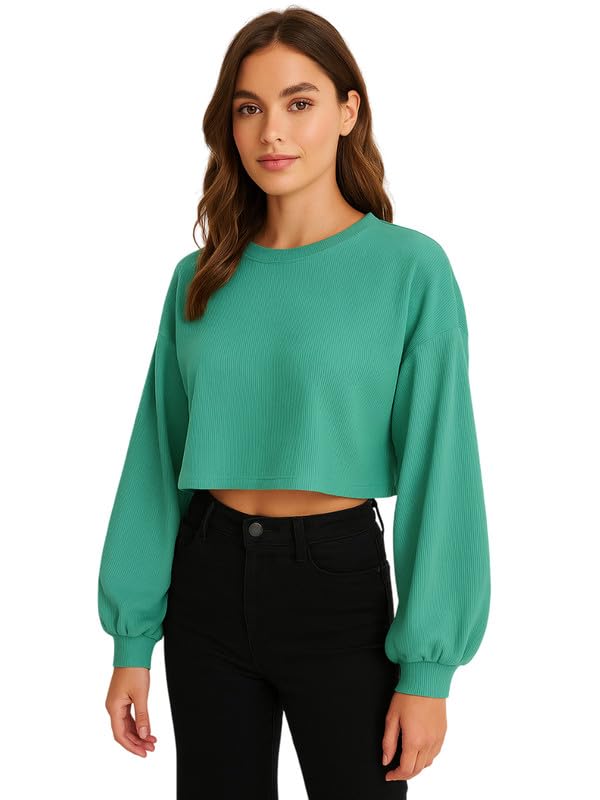 Image of DTR FASHION Women's Cotton Blend Solid Lining Solid Crop T-Shirt | Western T-Shirt for Women