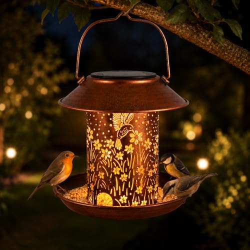 Bird Feeders for Outdoors Hummingbird Solar Lanterns Outdoor Waterproof Hanging Garden Decor Birthdays for Women Mom Metal Solar Decoration Outside for Yard, Patio,